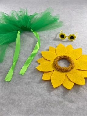 Small pet like small Sunflower Costume Set with Green Tutu and Yellow Sunglasses